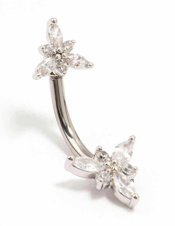 Titanium Double Pointy Flower Threadless Belly Bar