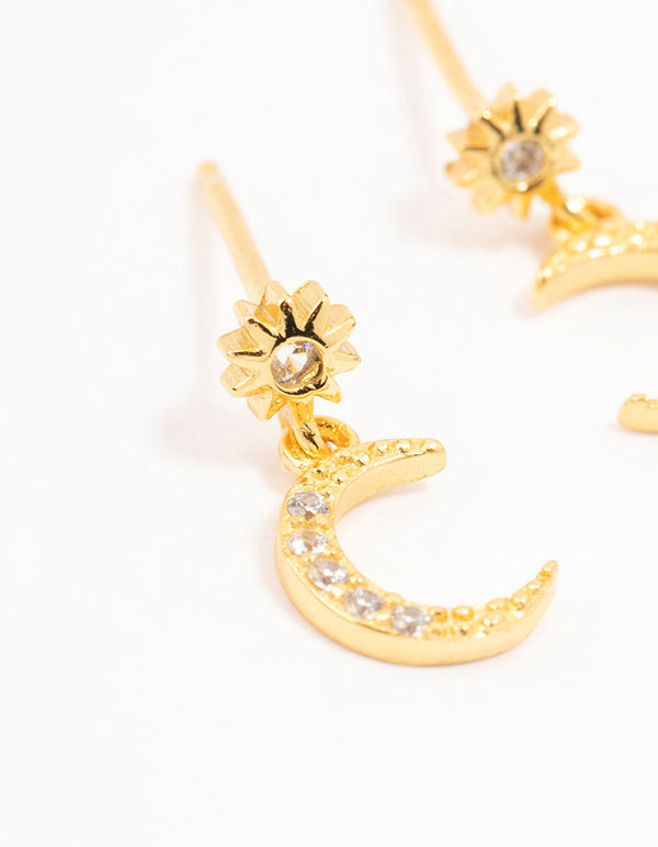 Gold Plated Sterling Silver Celestial Cubic Zirconia Drop Earrings