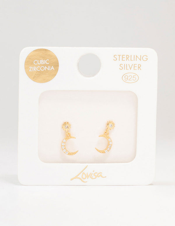 Gold Plated Sterling Silver Celestial Cubic Zirconia Drop Earrings