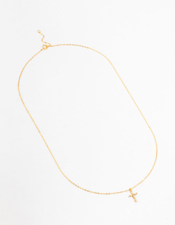 Gold Plated Sterling Silver Cubic Zirconia Cross Necklace
