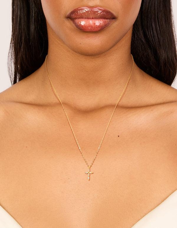 Gold Plated Sterling Silver Cubic Zirconia Cross Necklace