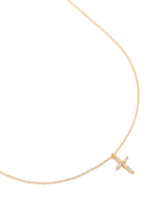 Gold Plated Sterling Silver Cubic Zirconia Cross Necklace