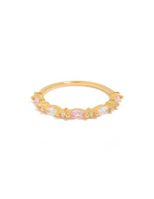 Gold Plated Sterling Silver Alternating Marquise Round Cubic Zirconia Ring
