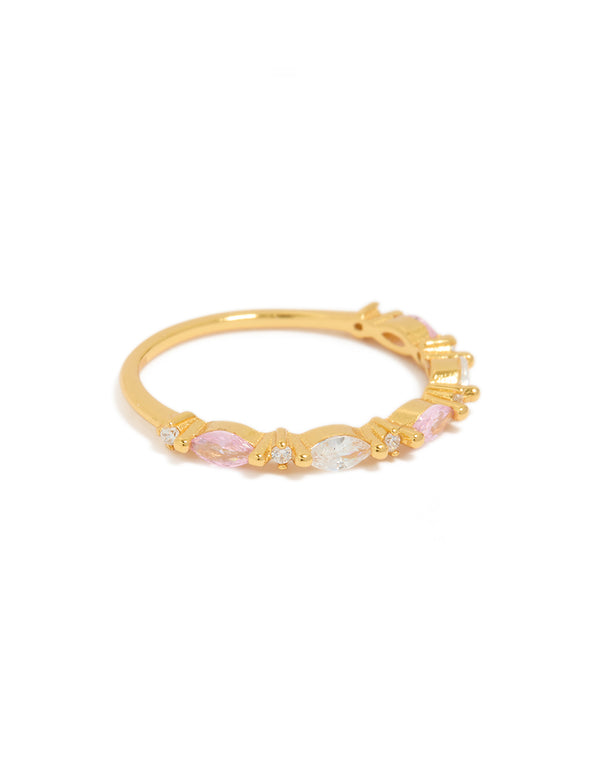 Gold Plated Sterling Silver Alternating Marquise Round Cubic Zirconia Ring