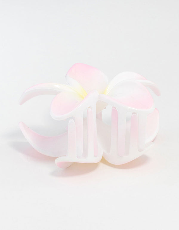 White Plastic Frangipani Flower Claw Clip