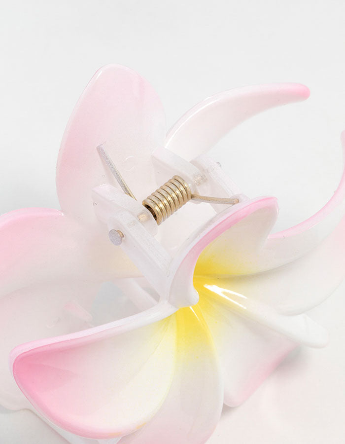 White Plastic Frangipani Flower Claw Clip