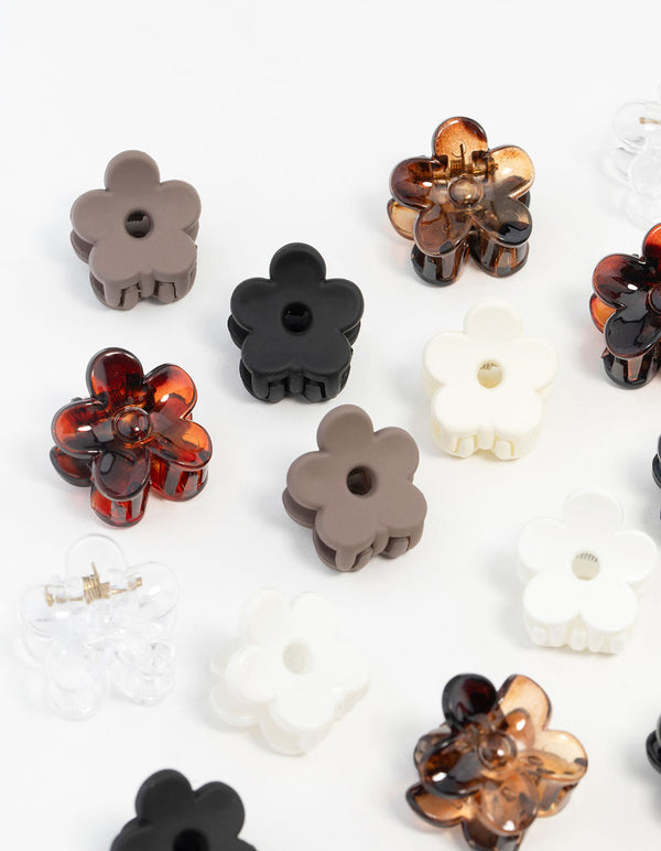 Mini Neutral & Black Flower Hair Clips 16-Pack