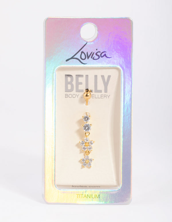 Gold Plated Titanium Flower Drop Belly Bar