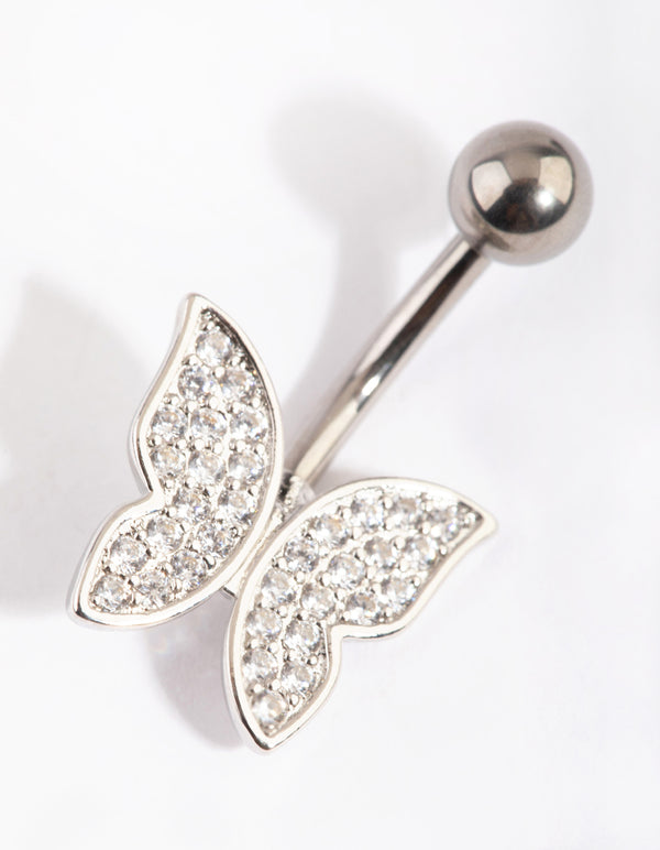 Titanium Pave Butterfly Belly Ring
