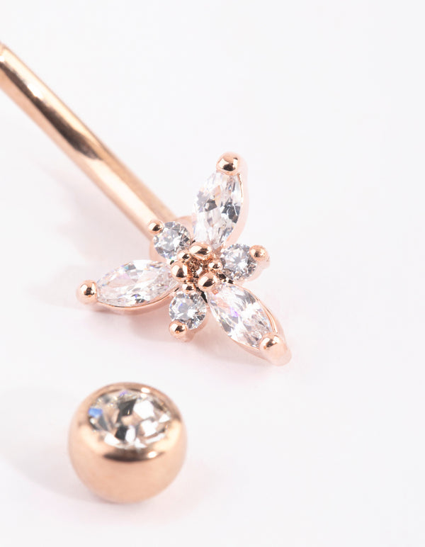Rose Gold Plated Titanium Diamante Belly Bar