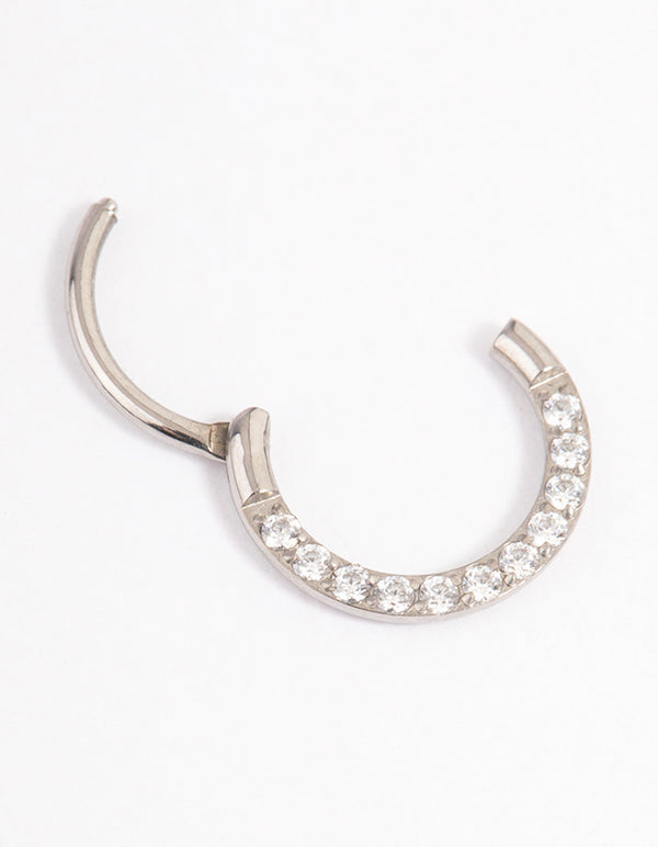 Titanium Cubic Zirconia Clicker Ring 7mm