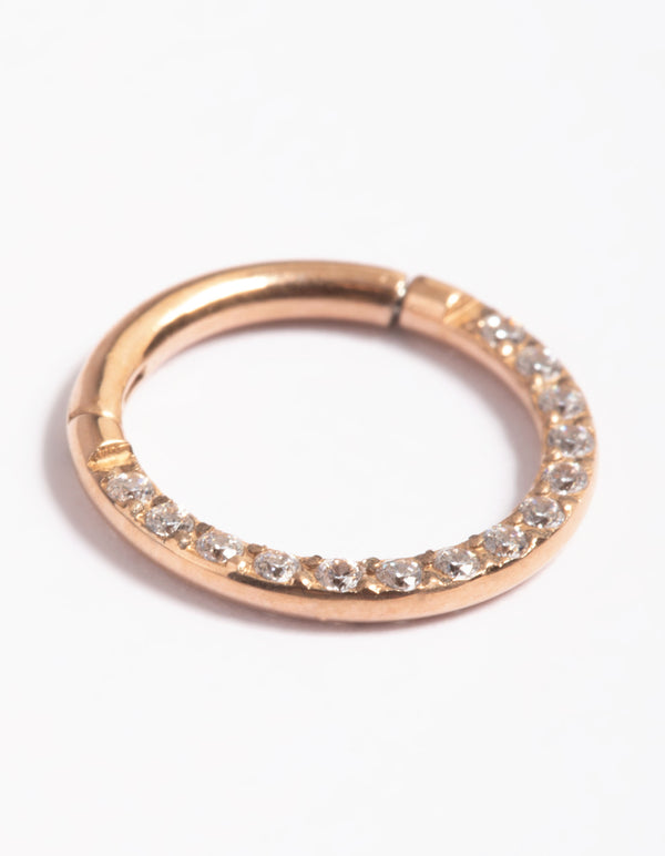 Rose Gold Plated Titanium Cubic Zirconia 8mm Clicker Ring