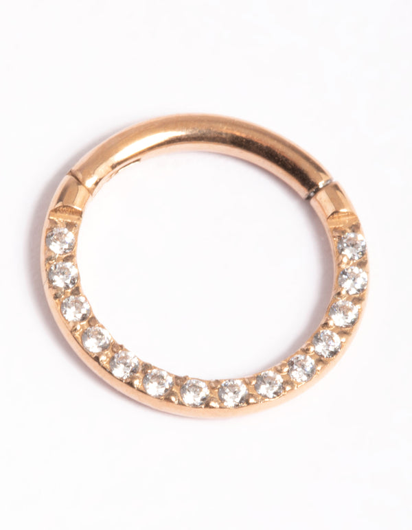 Rose Gold Plated Titanium Cubic Zirconia 8mm Clicker Ring