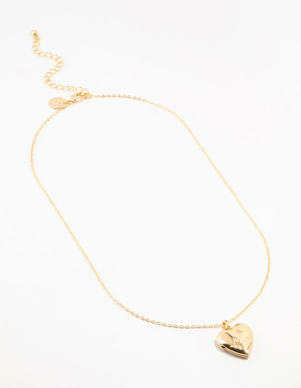 Gold Plated Celestial Heart Locket Necklace
