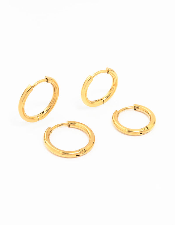 Gold Plated Stainless Steel Small Hoop Earrings 2-Pack