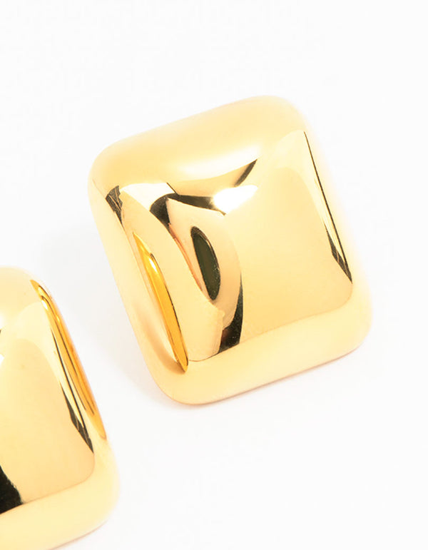 Waterproof Gold Plated Stainless Steel Square Stud Earrings