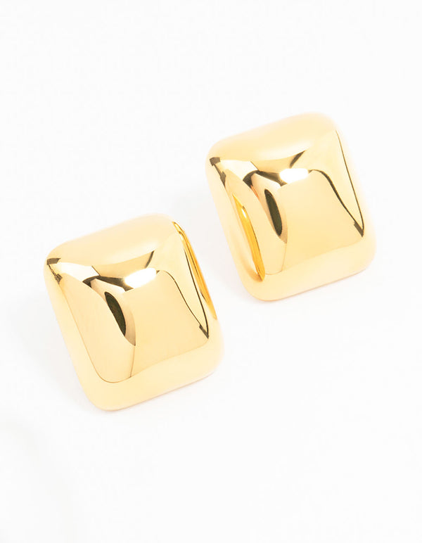 Waterproof Gold Plated Stainless Steel Square Stud Earrings