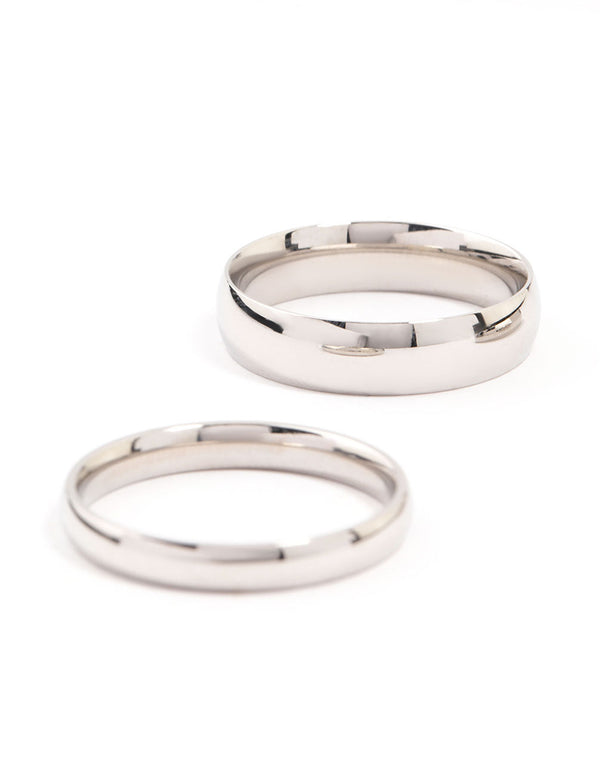 Featuring waterproof stainless steel plain band rings in silver, 3-pack side detail view