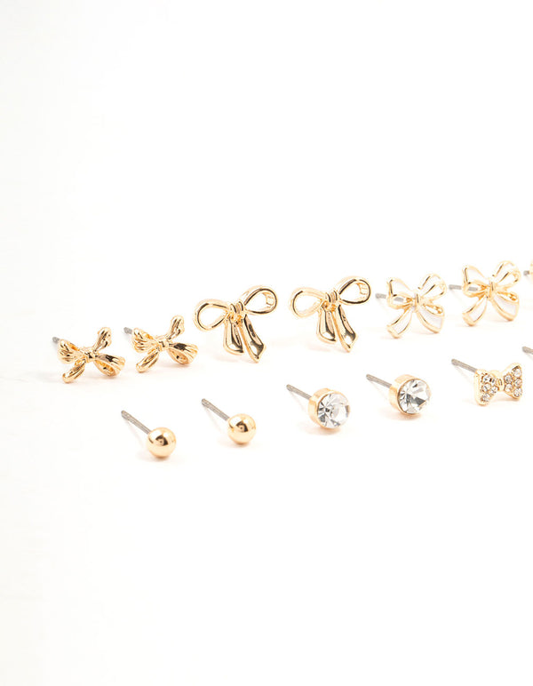 Gold Diamante Mixed Bow Earrings 8-Pack