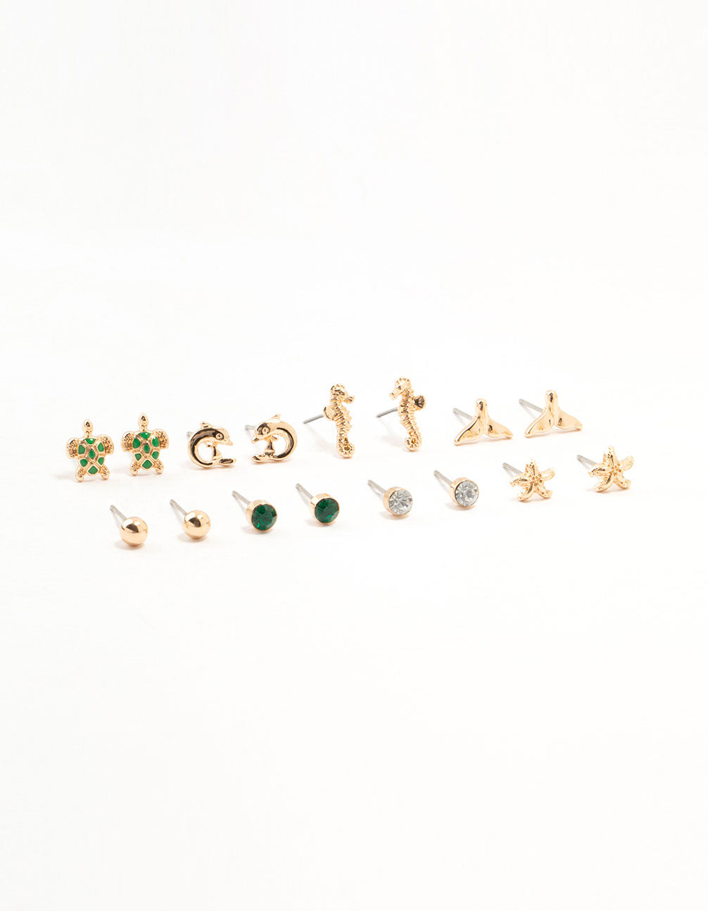Gold Sea Creatures Earrings 8-Pack