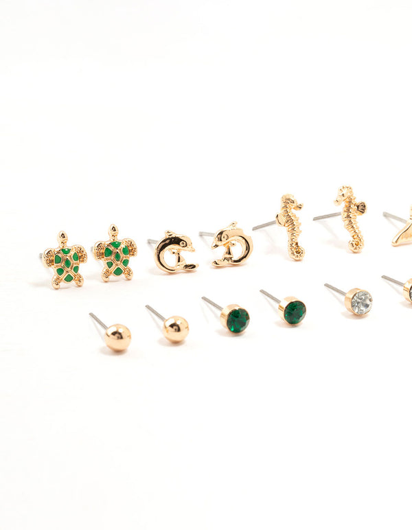 Gold Sea Creatures Earrings 8-Pack