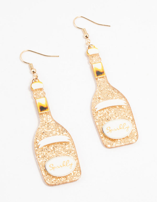 Gold Sparkly Bottle Drop Earrings