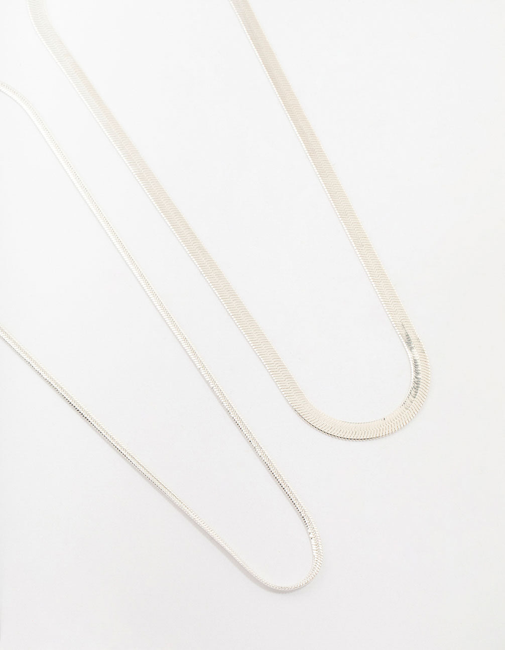 Silver Plated Herringbone Chain Necklaces 2-Pack