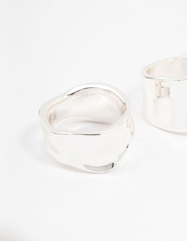 Silver Plated Large Molten Rings 2-Pack