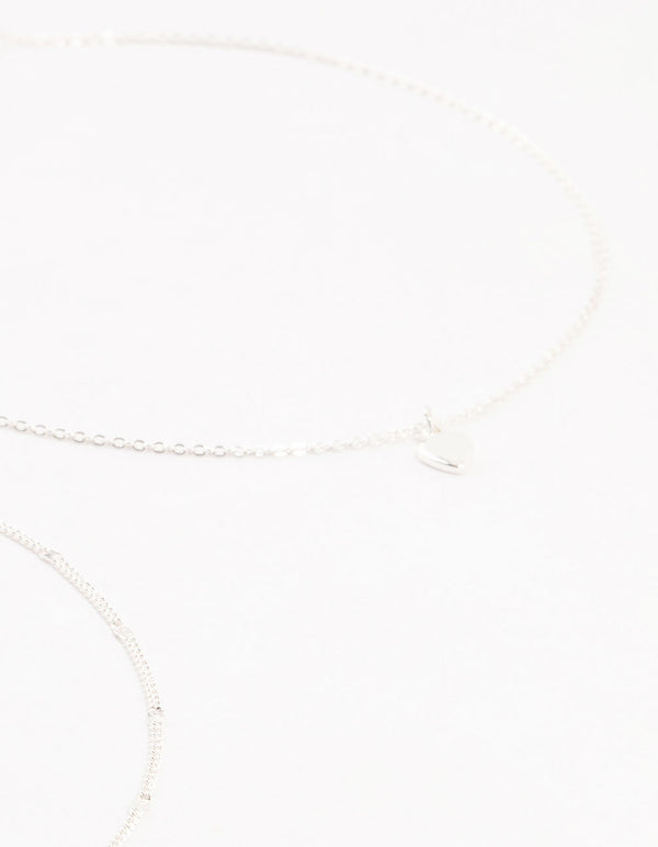 Silver Ball Chain Heart Chokers 4-Pack