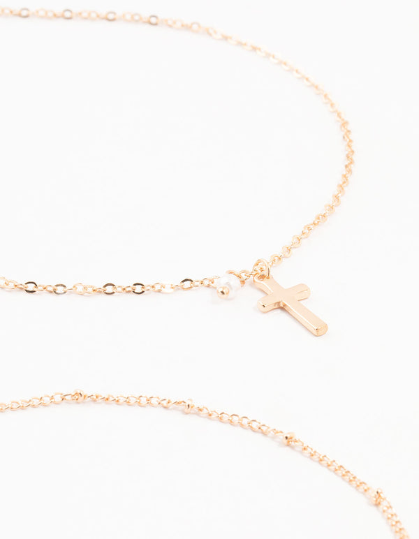 Gold Ball Chain Cross Chokers 3-Pack