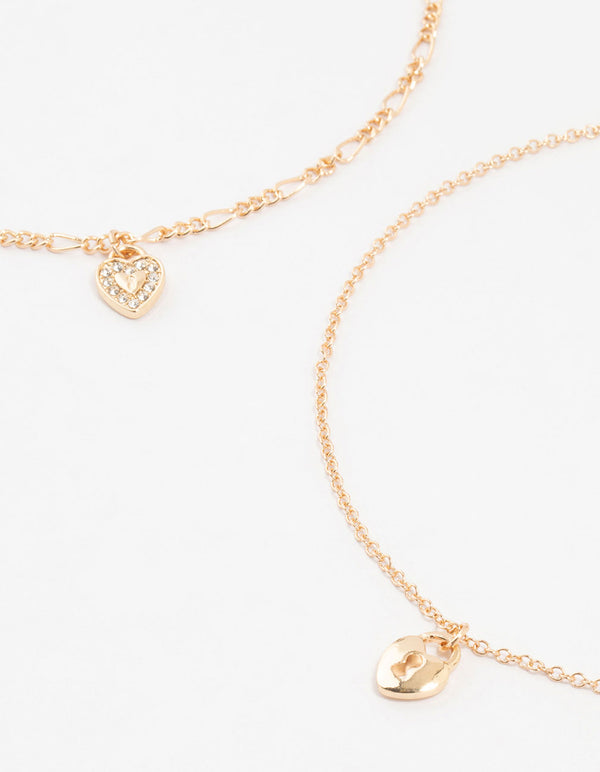 Gold Diamante & Heart Locket Choker 3-Pack