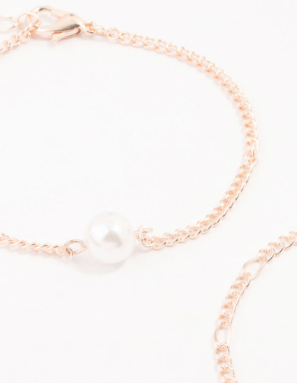 Rose Gold Pearl Drop Bracelets 4-Pack