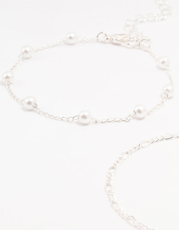 Silver Pearl Stone Butterfly Bracelets 4-Pack