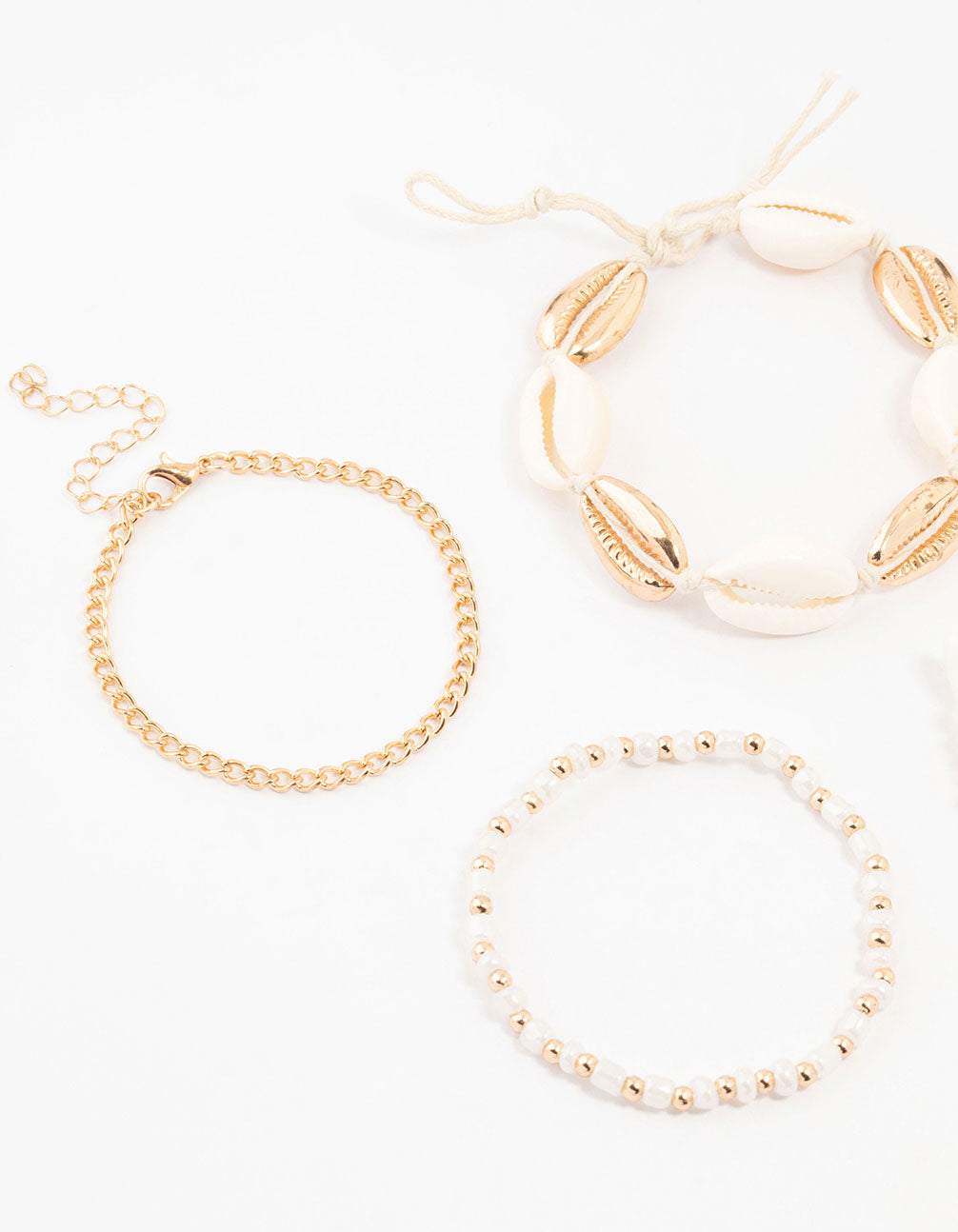 Gold Beaded & Large Shell Bracelets 4-Pack