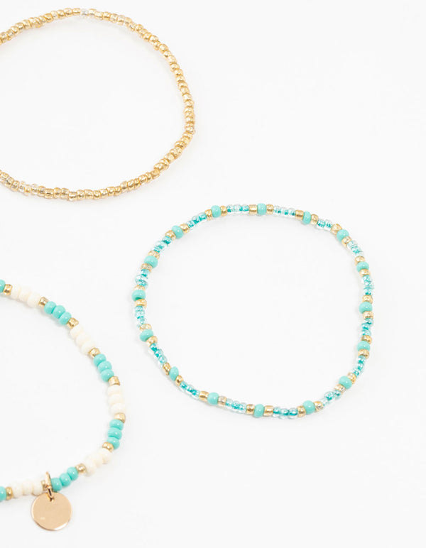 Gold Pearl, Beaded & Disc Bracelets 4-Pack