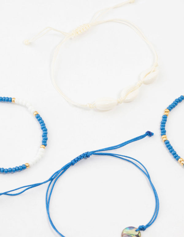 Light Blue Cable Beaded Bracelets 4-Pack