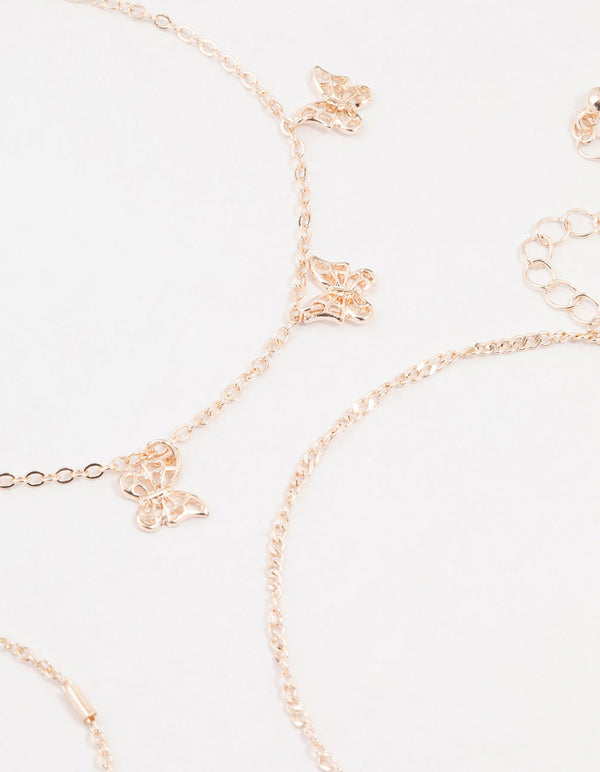 Rose Gold Tab Butterfly Anklets 3-Pack