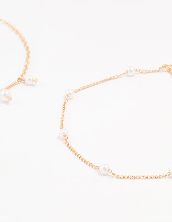 Gold Pearl Stone Drop Anklets 3-Pack