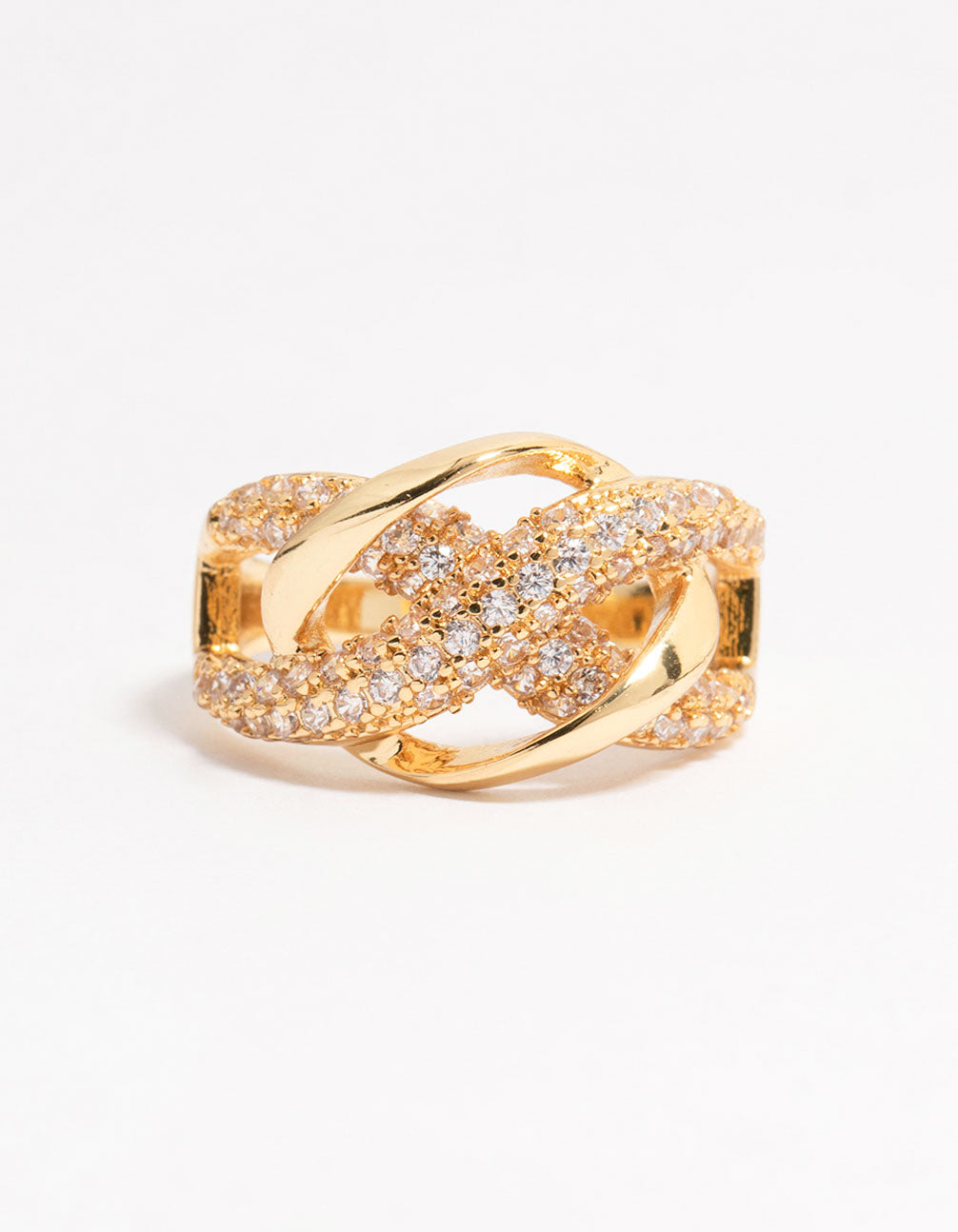 Gold Plated Pave X Link Cubic Zirconia Ring