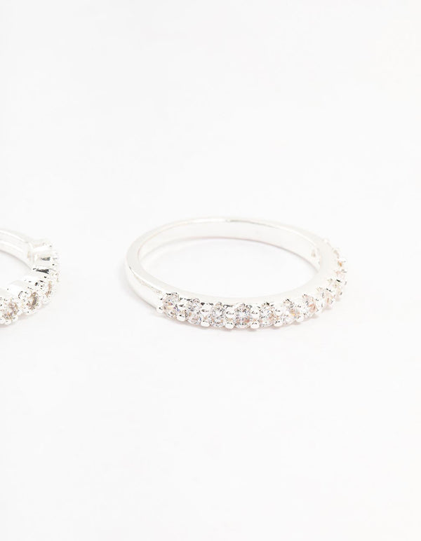 Silver Plated Round Cubic Zirconia Stacking Rings 3-Pack