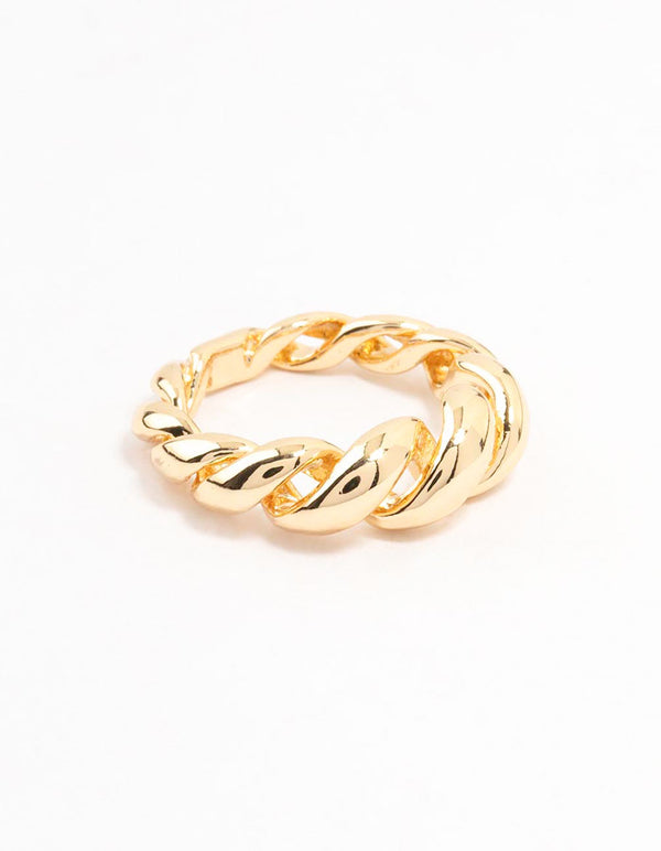 Beautifully crafted swirl coil ring in gold plated material front view