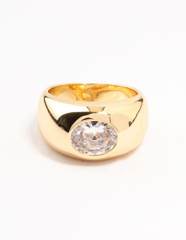 Gold Plated Wide Band Cubic Zirconia Ring