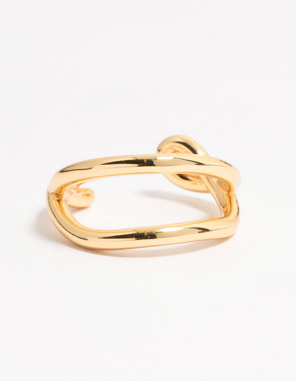 This chunky wavy double row ring features gold plated construction close up view