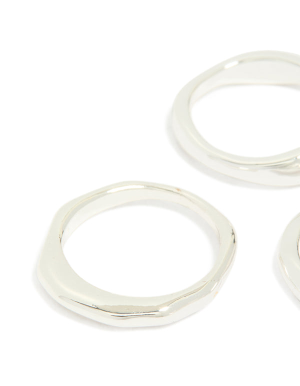Silver Plated Bold Molten Rings 4-Pack
