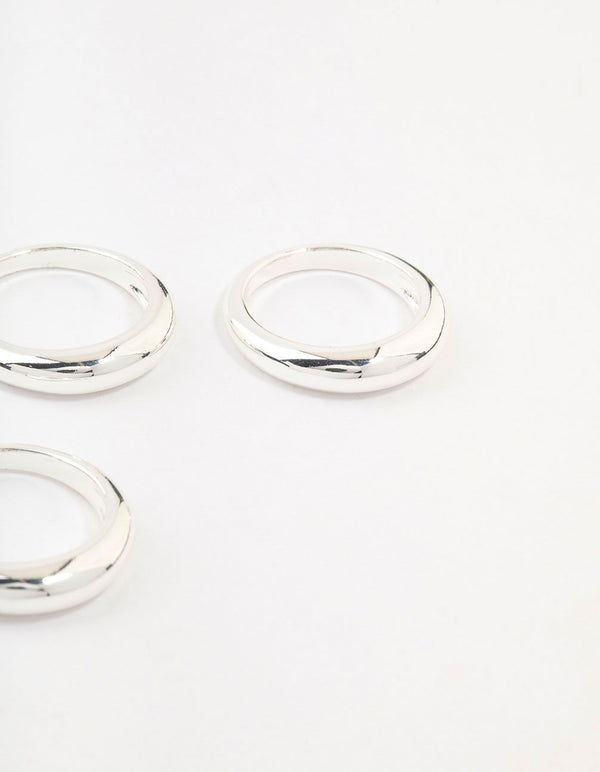 Crafted from silver plated material, this medium dome rings 3-pack shown in close up view