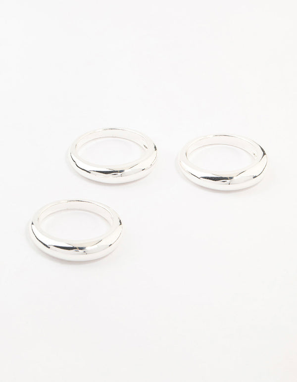 Discover silver plated medium dome rings in a 3-pack front view