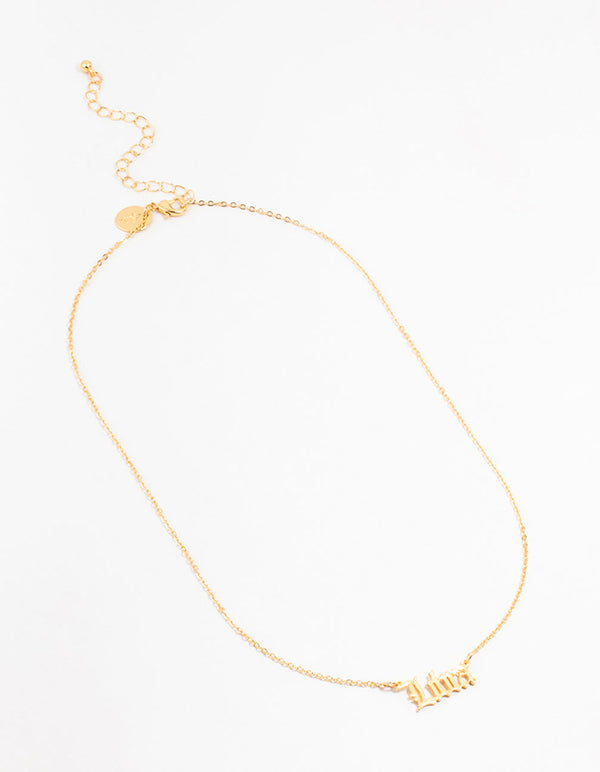 Gold Plated Libra Gothic Script Necklace