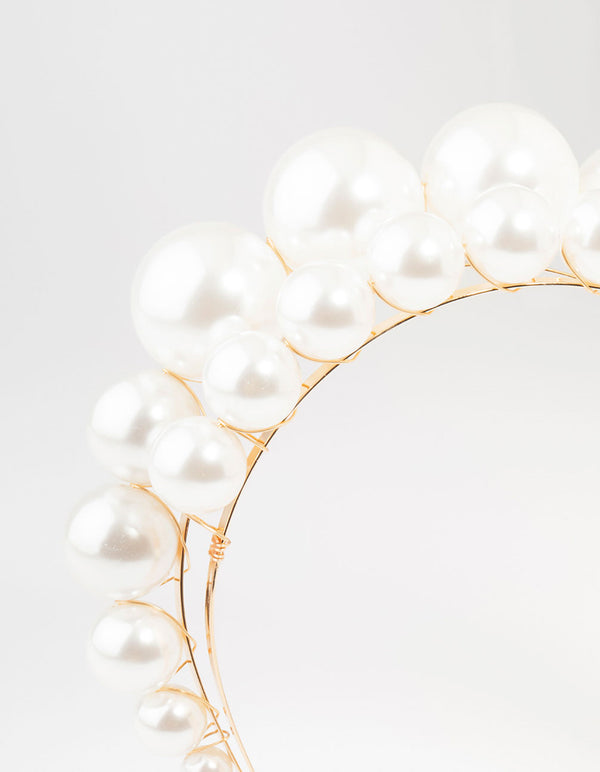 Large 2 Row Pearl Gold Headband