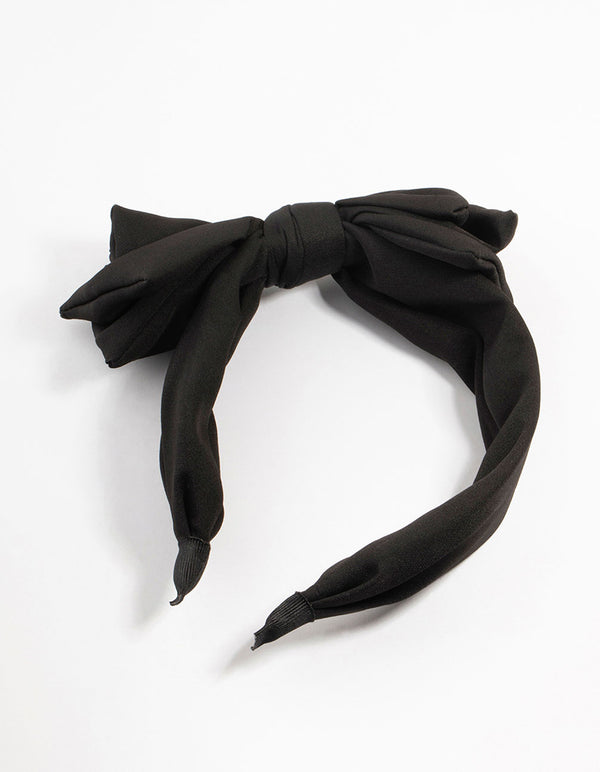 Large Black Fabric Bow Headband