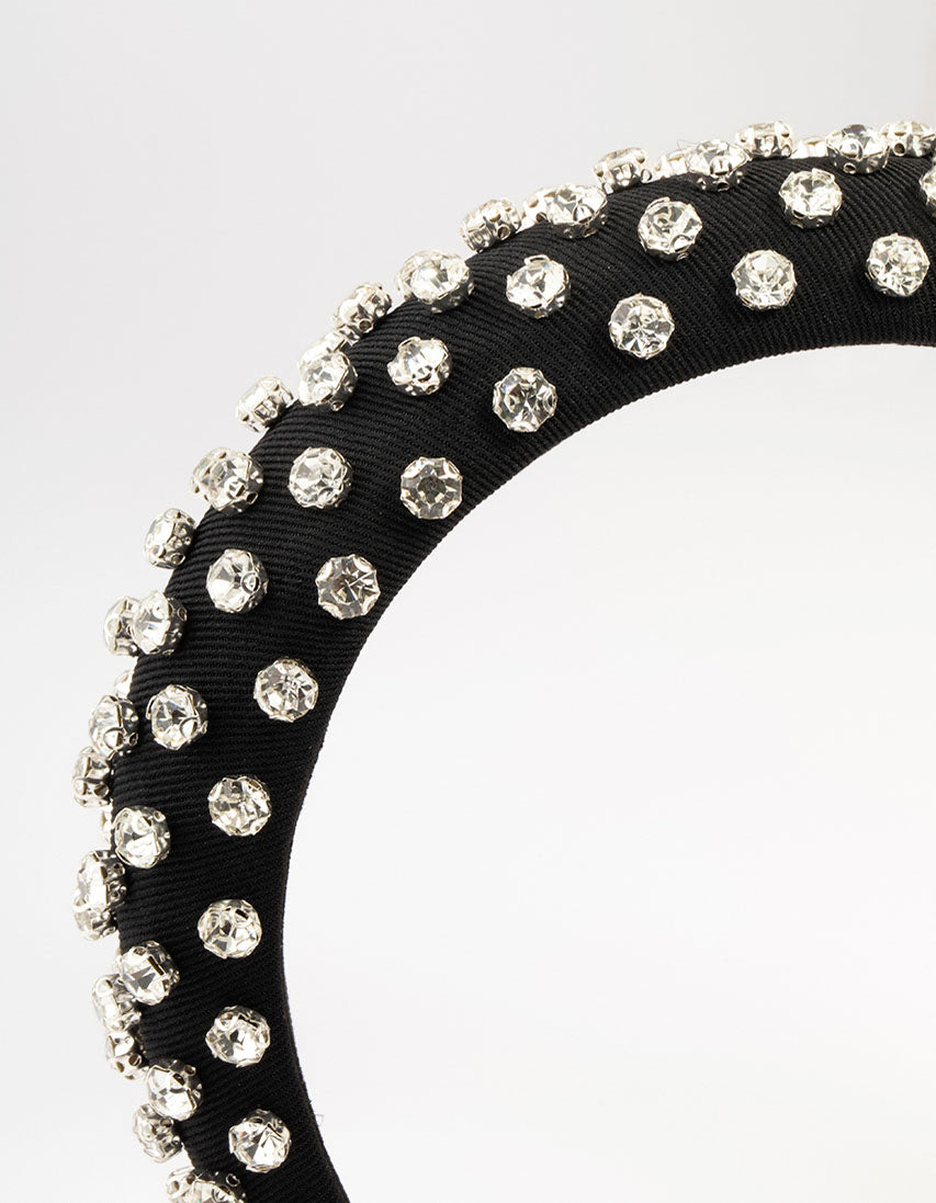 Black Grosgrain Fabric Diamante Thick Headband